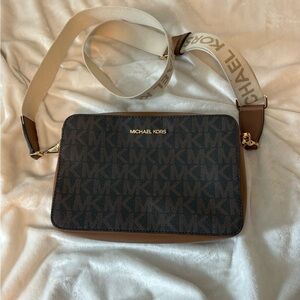 Michael Kors Black and Tan Logo Crossbody Bag
